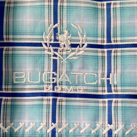 Bugatchi Uomo Button Shirt Men XXL ** Shaped Fit ** Flex Cuffs Blue White Check - Picture 3 of 13